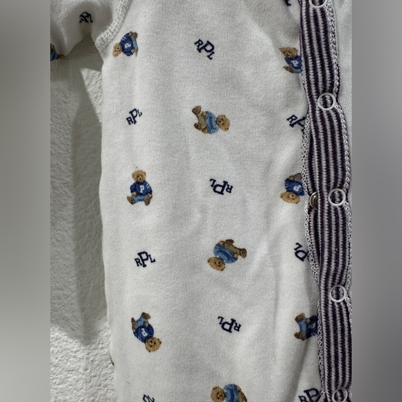 Ralph Lauren Polo Bear Cotton Footed White Striped Logo Coverall Size 3 Months - Picture 5 of 15